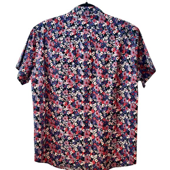 J Crew Mens Size M Spring Floral Short Sleeve Button Front Slim Fit Shirt Top - Picture 3 of 11
